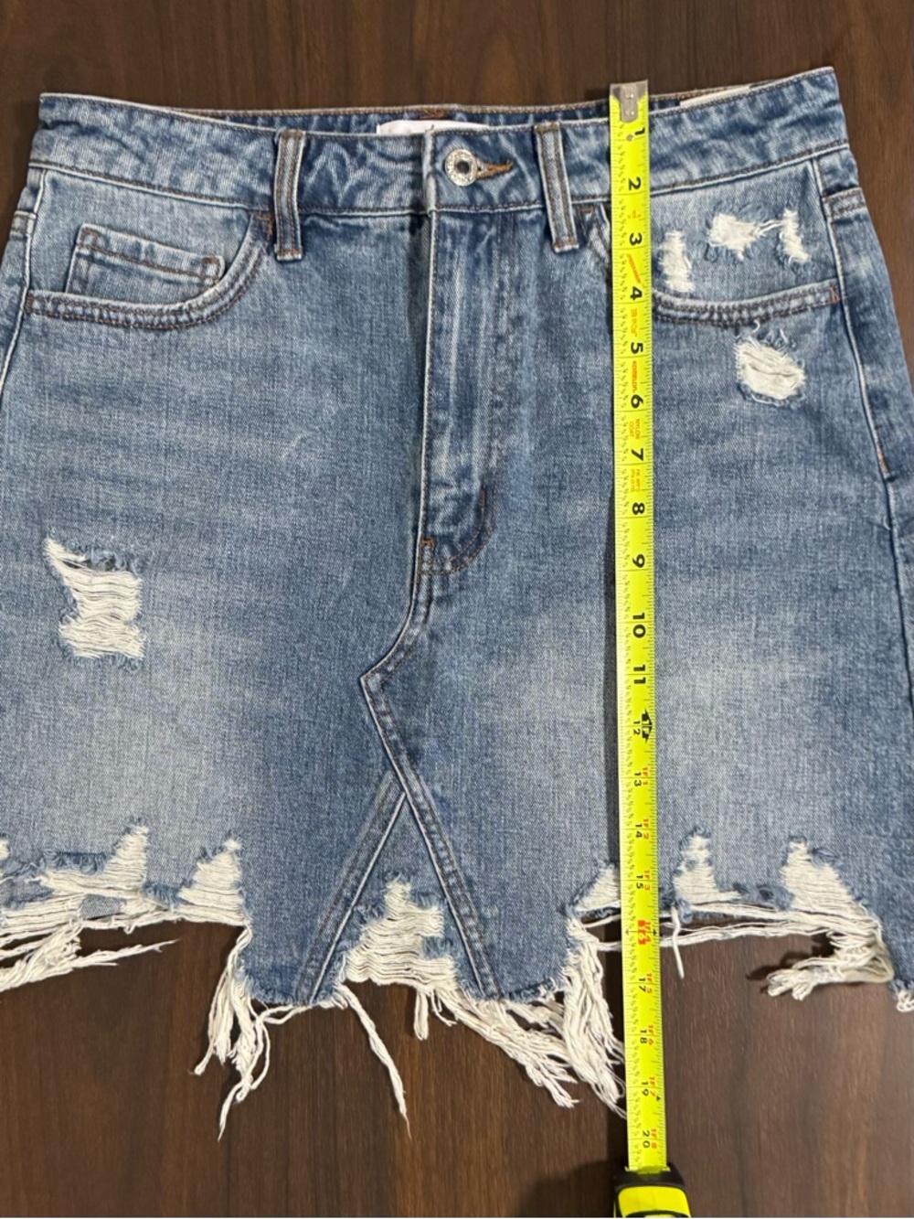 VERVET Distressed Denim Mini Skirt Medium Raw Hem Blue Jean Skirt - Picture 11 of 12